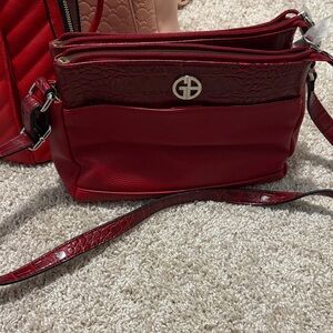 Red Crossbody Bag with Textured Trim